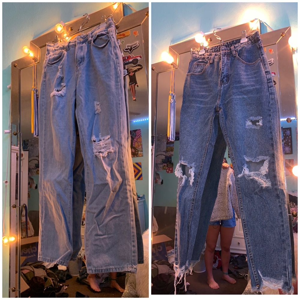 Light washed and denim ripped jeans